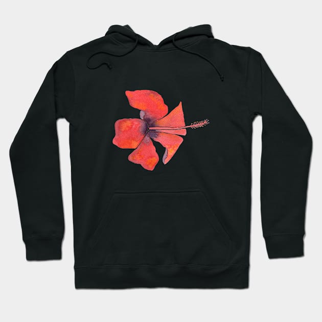 Red Hibiscus Tropical Watercolor Illustration Hoodie by Sandraartist